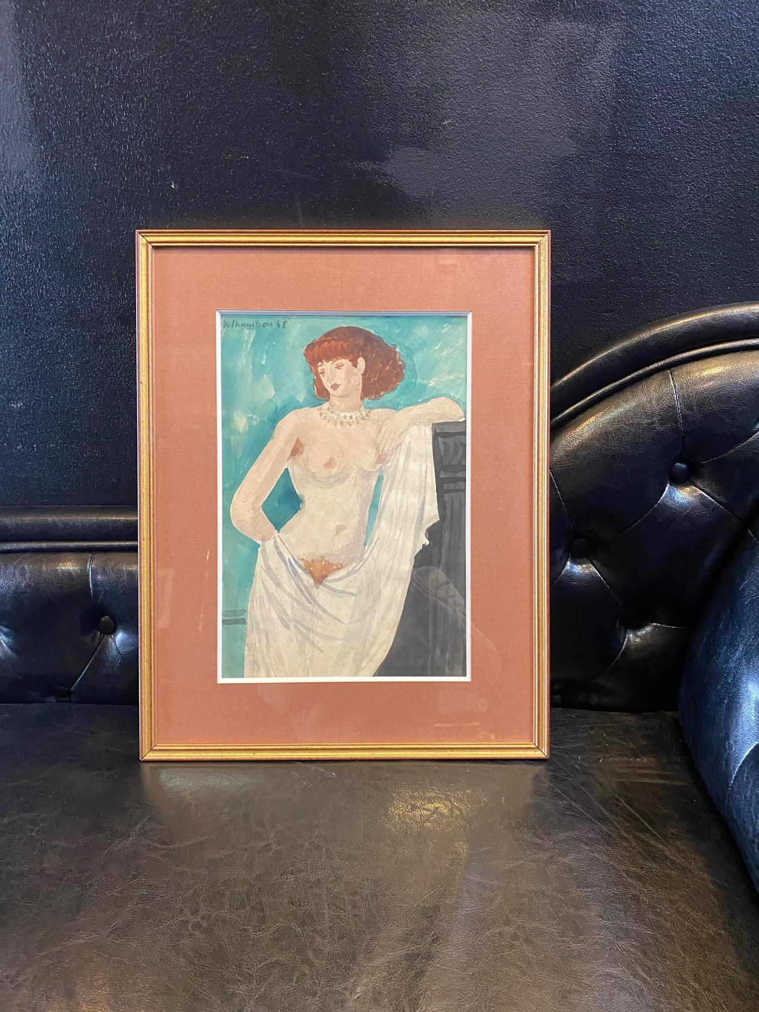 Female nude (1948) von Emile Chambon - Aquarell auf Papier 21x32 cm im Angebot 6