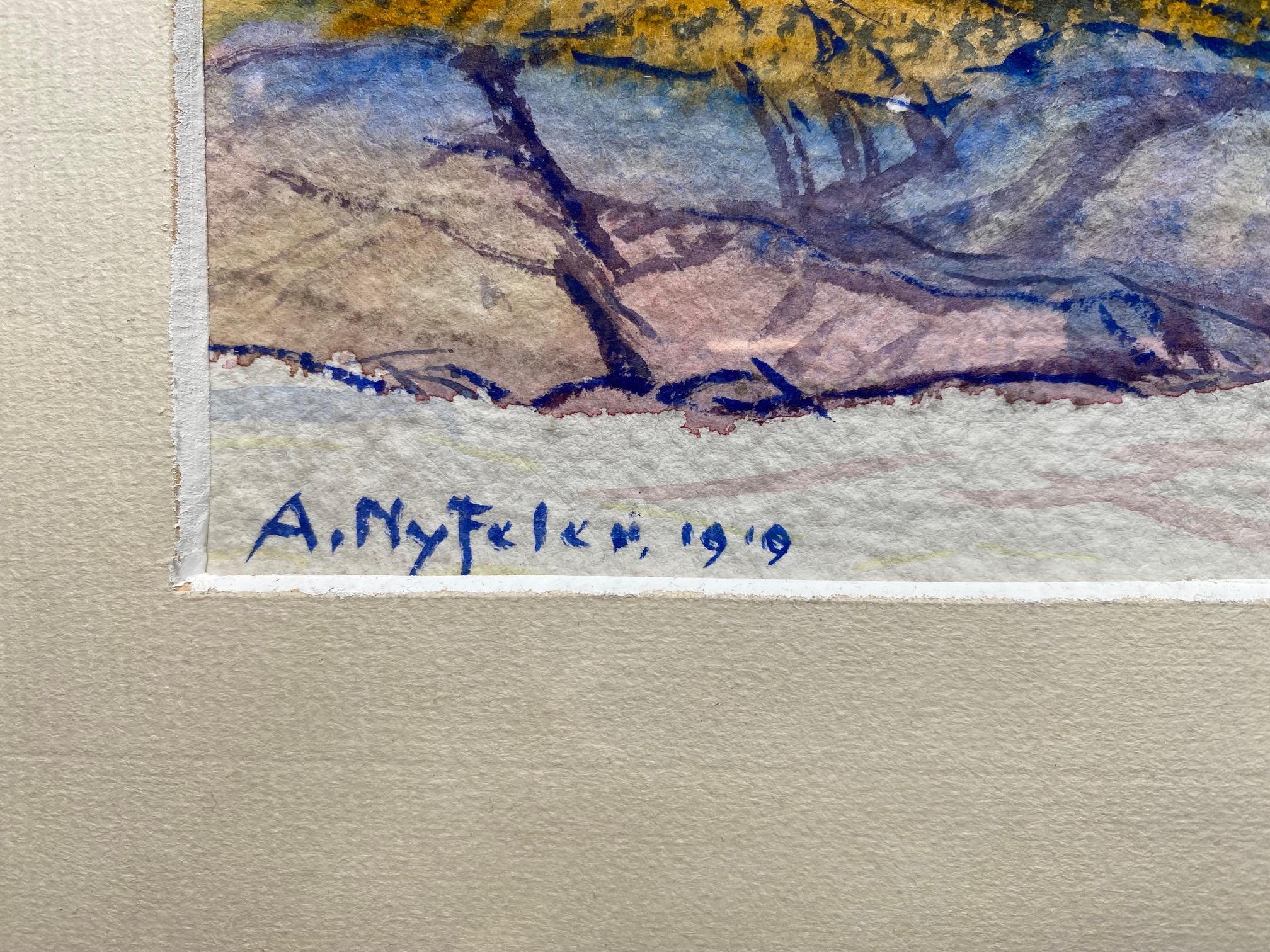 Auf dem Lötschpass (1919) von Albert Nyfeler - Aquarell auf Papier 26x36 cm im Angebot 1