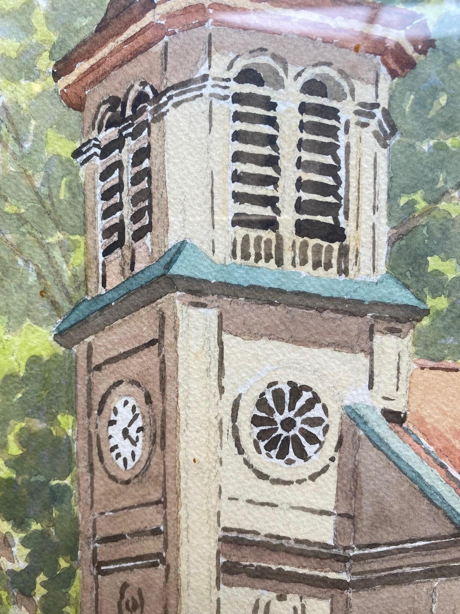 Watercolor by A. Chaudet - The village church  For Sale 5