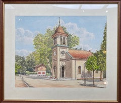Watercolor by A. Chaudet - The village church