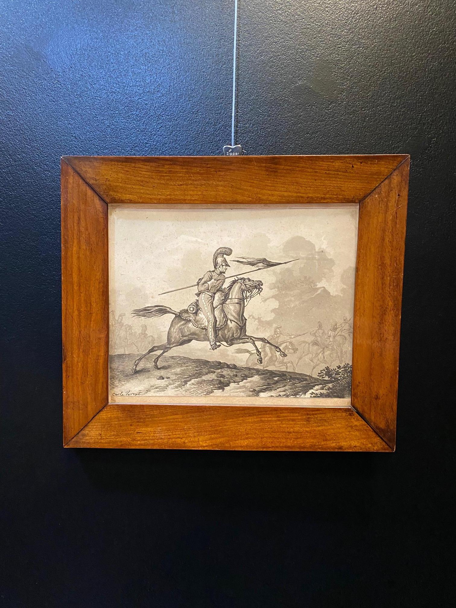 Cavalier au galop de Carle Vernet - Dessin sur papier 25x30 cm - Réalisme Art par Carle Vernet (Antoine Charles Horace Vernet)