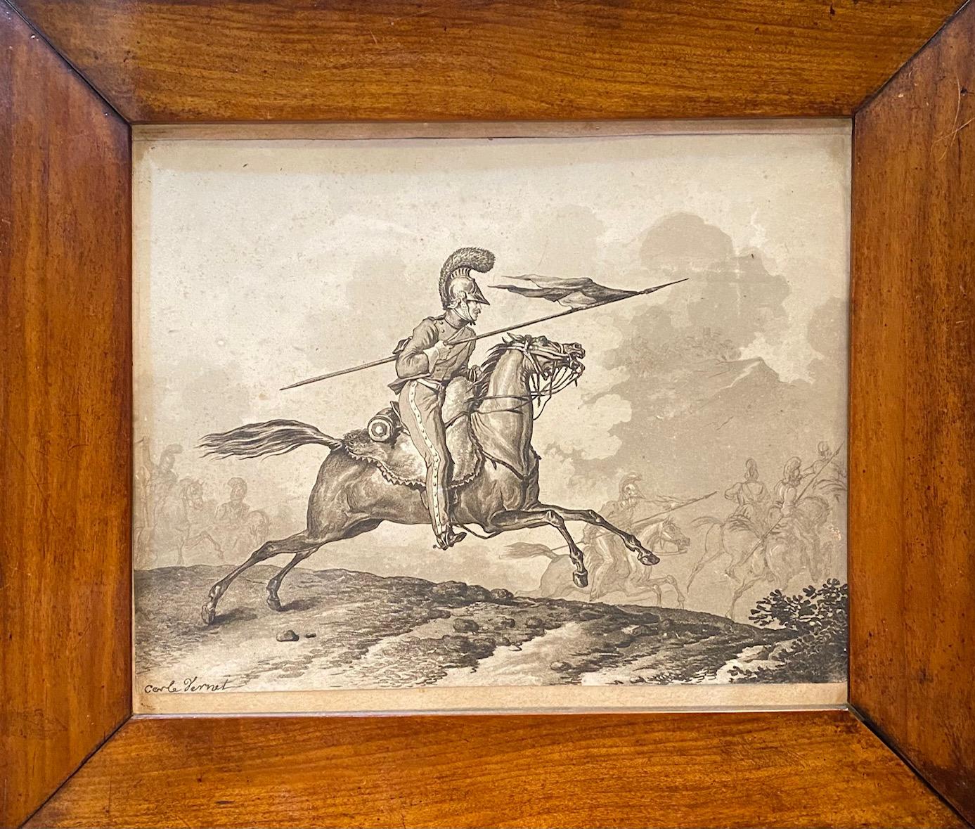Cavalier au galop de Carle Vernet - Dessin sur papier 25x30 cm en vente 1
