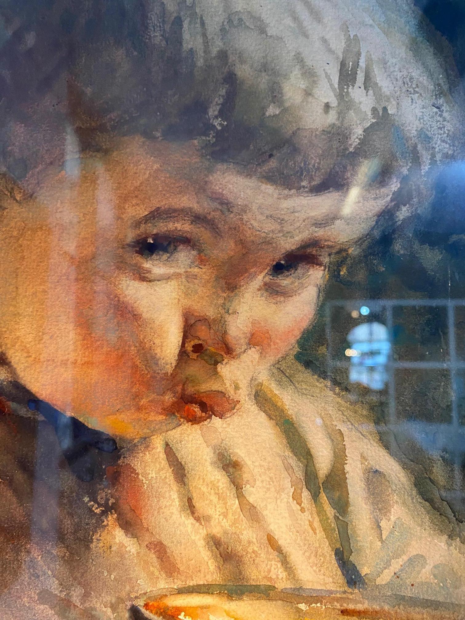 Young boy with carafe von Heinrich Rettig - Aquarell auf Papier 60x76 cm im Angebot 6