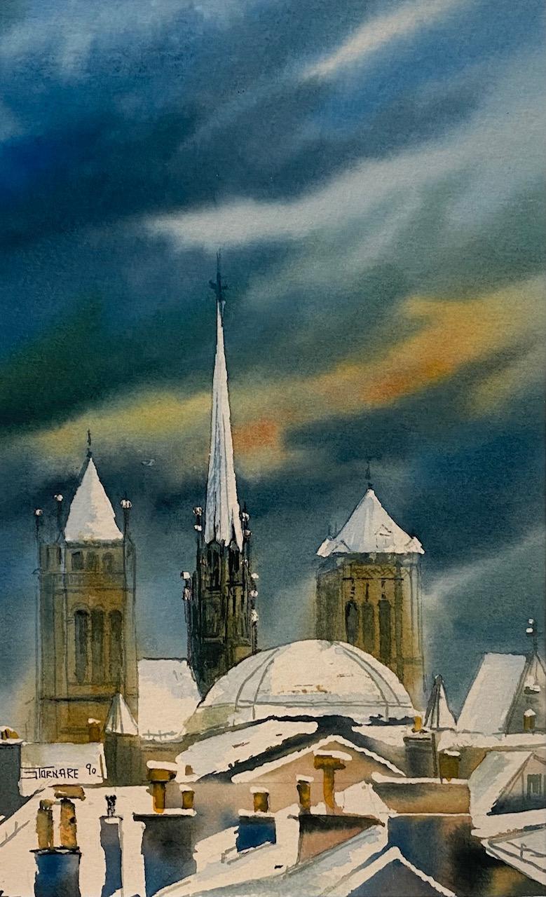 "Cathédrale St-Pierre sotto la neve" di Jacques Tornare - Acquerello 17x27 cm