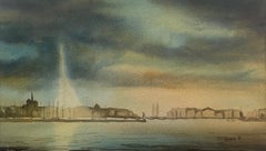 "Jet d'eau n°2, Ginebra" de Jacques Tornare - Acuarela 17x27 cm