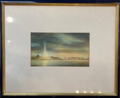 "Jet d'eau n°2, Geneva" de Jacques Tornare - Aquarelle 17x27 cm