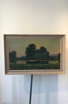 At the edge of the pond by Otto Clenin - Oil on wood