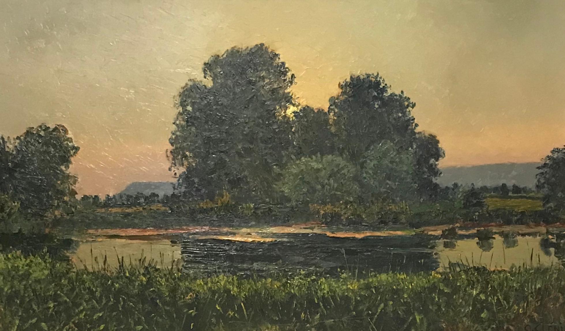 Otto Clénin Landscape Painting - At the edge of the pond by Otto Clenin - Oil on wood