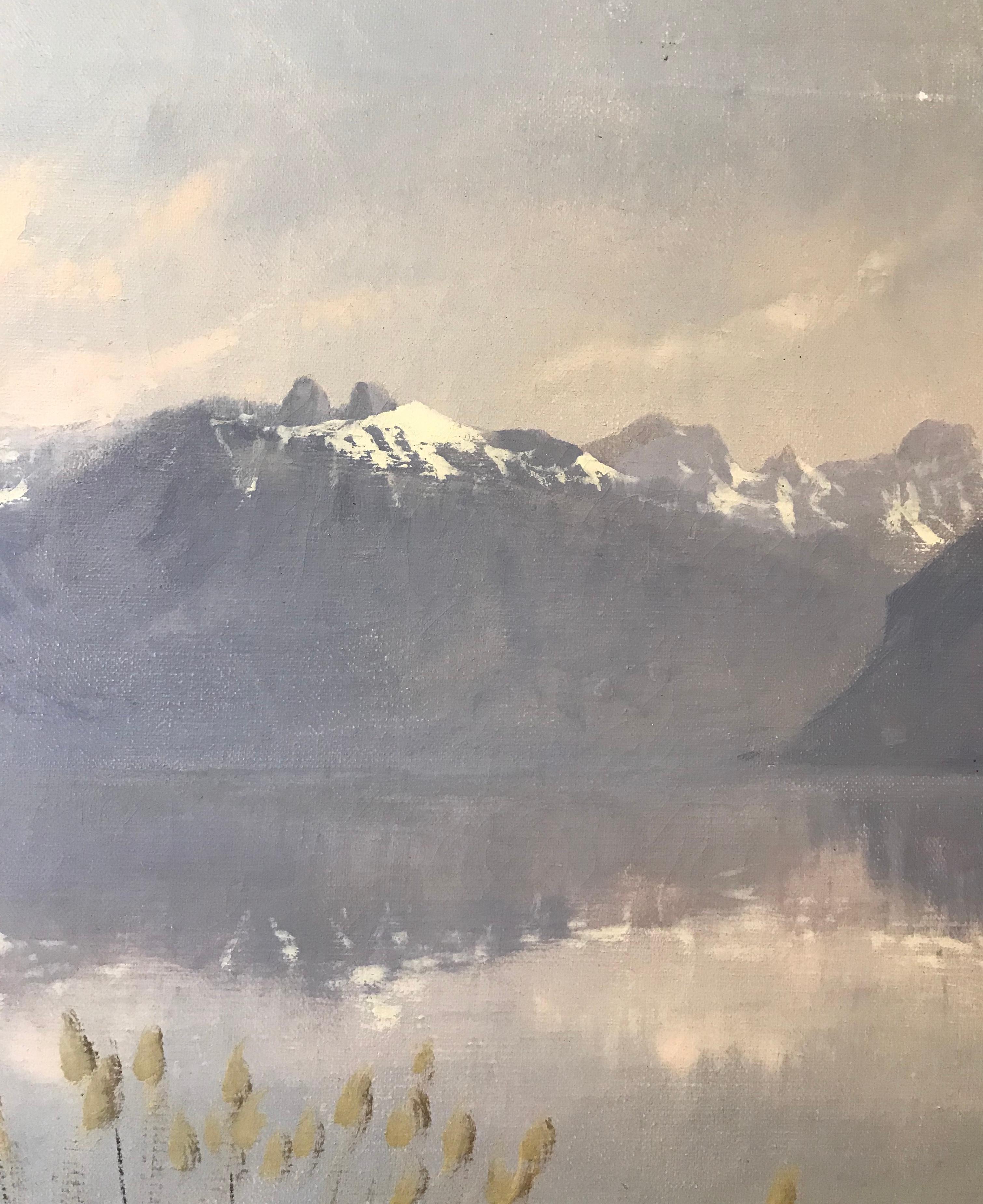 Lac Léman en hiver - Lake Geneva in winter - Realist Painting by Eugène Devaud De Madelin