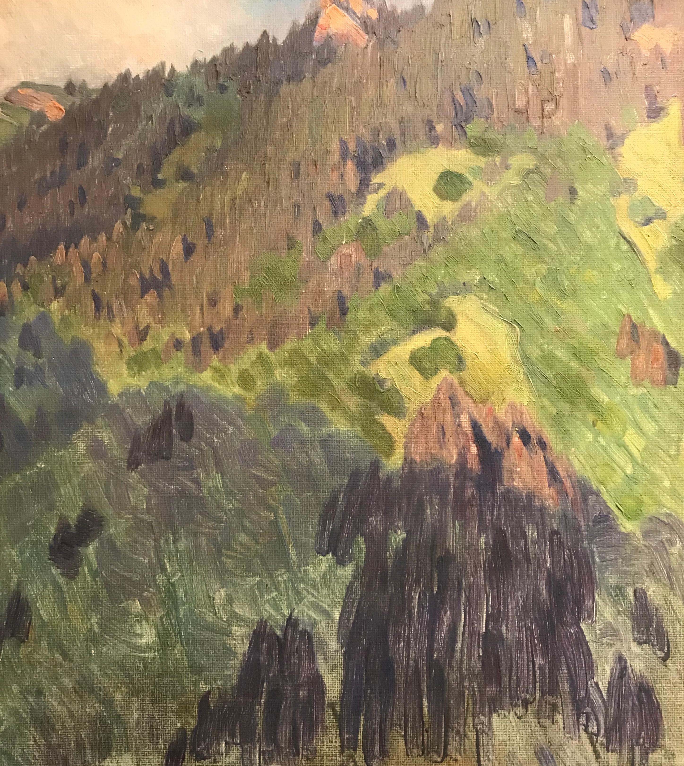 Vue de montagnes - Mountain view - Black Landscape Painting by Werner Feuz