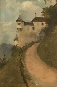 El camino del castillo de Armand Leleux - Óleo sobre madera 20x28 cm