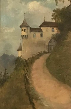 The castle way by Armand Leleux - Oil on wood 20x28 cm