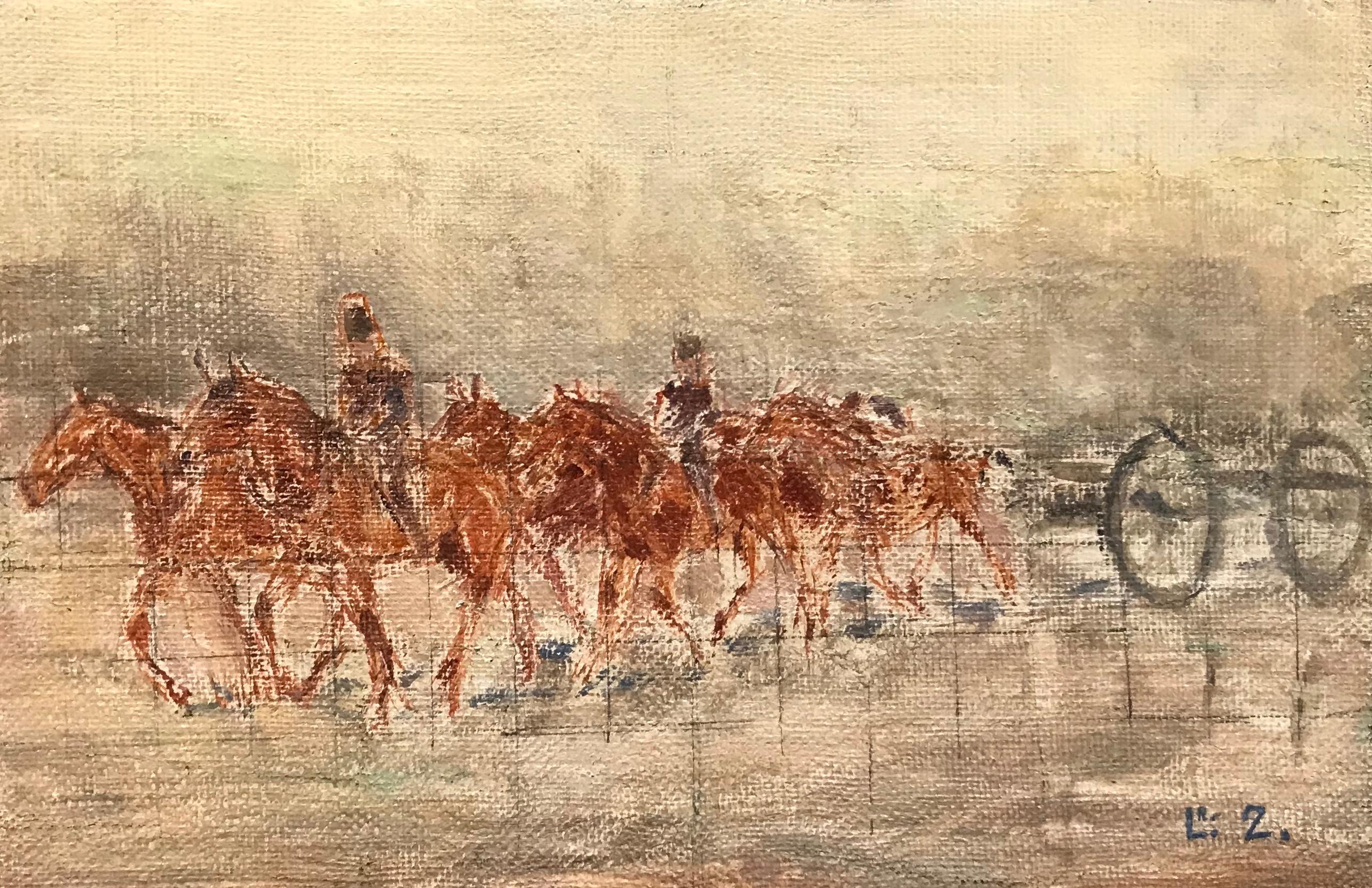 Louis Henri Salzmann Animal Painting - Horses race