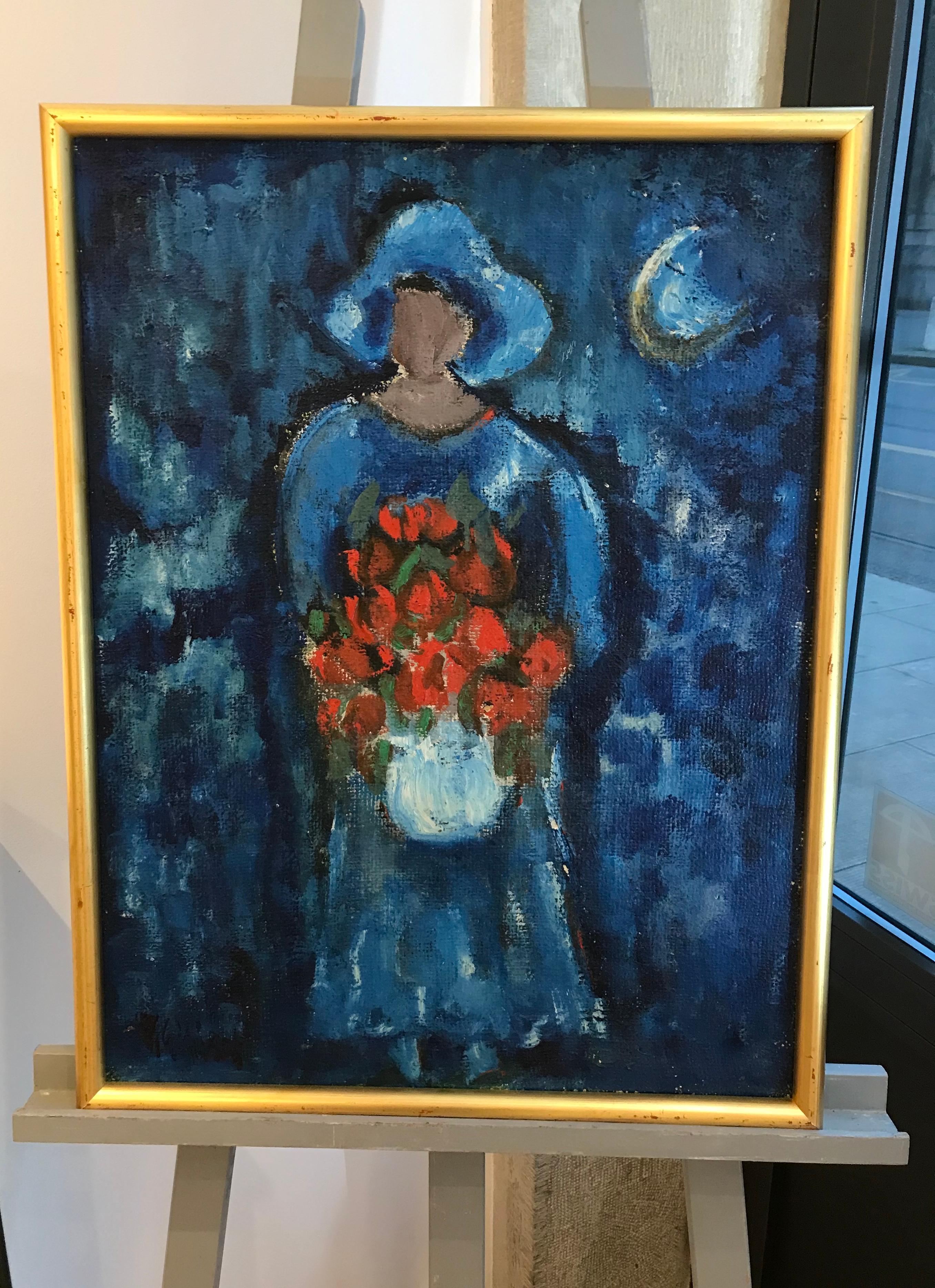 The woman with the bouquet - Painting by William Goliasch