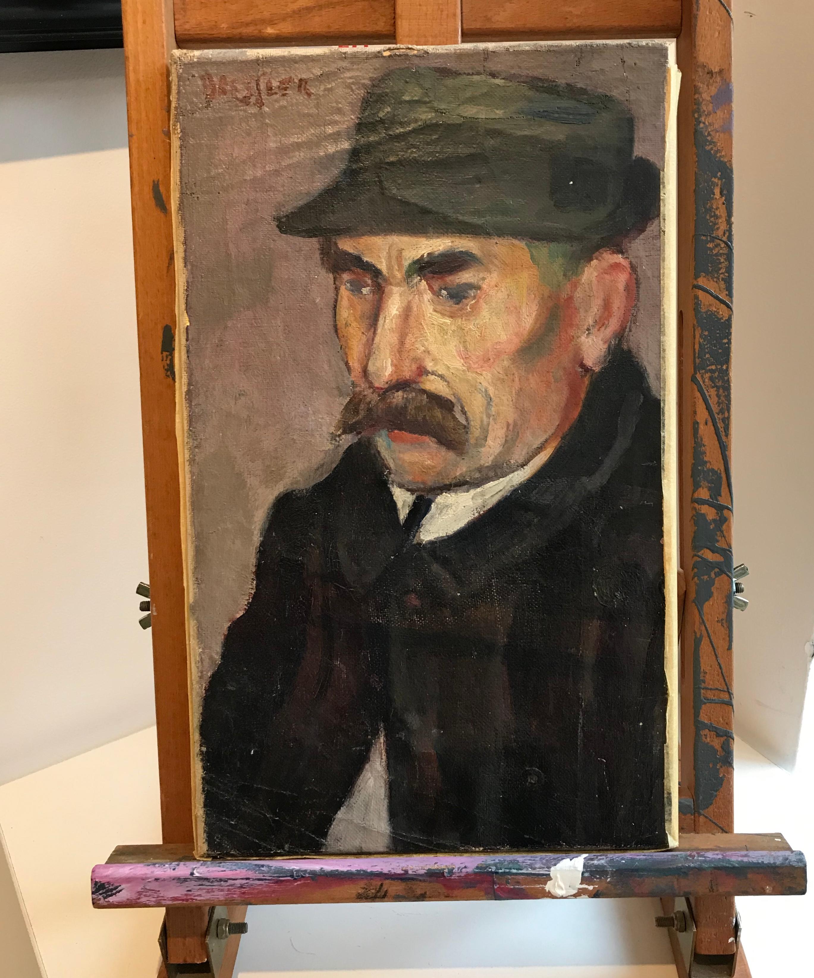 Portrait of man in hat - Painting by Emile Bressler