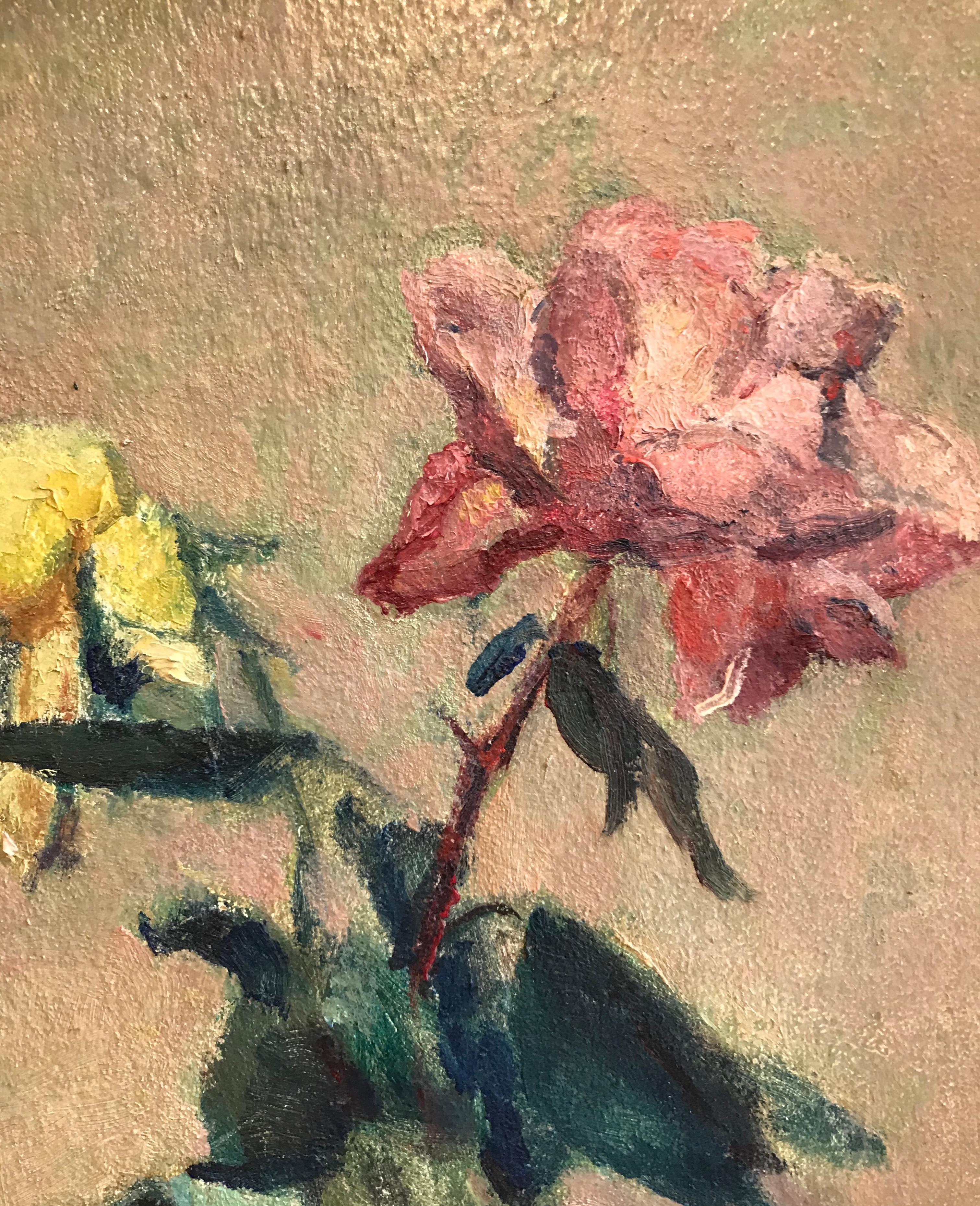 Roses for the new year - Modern Painting by Emile Bressler