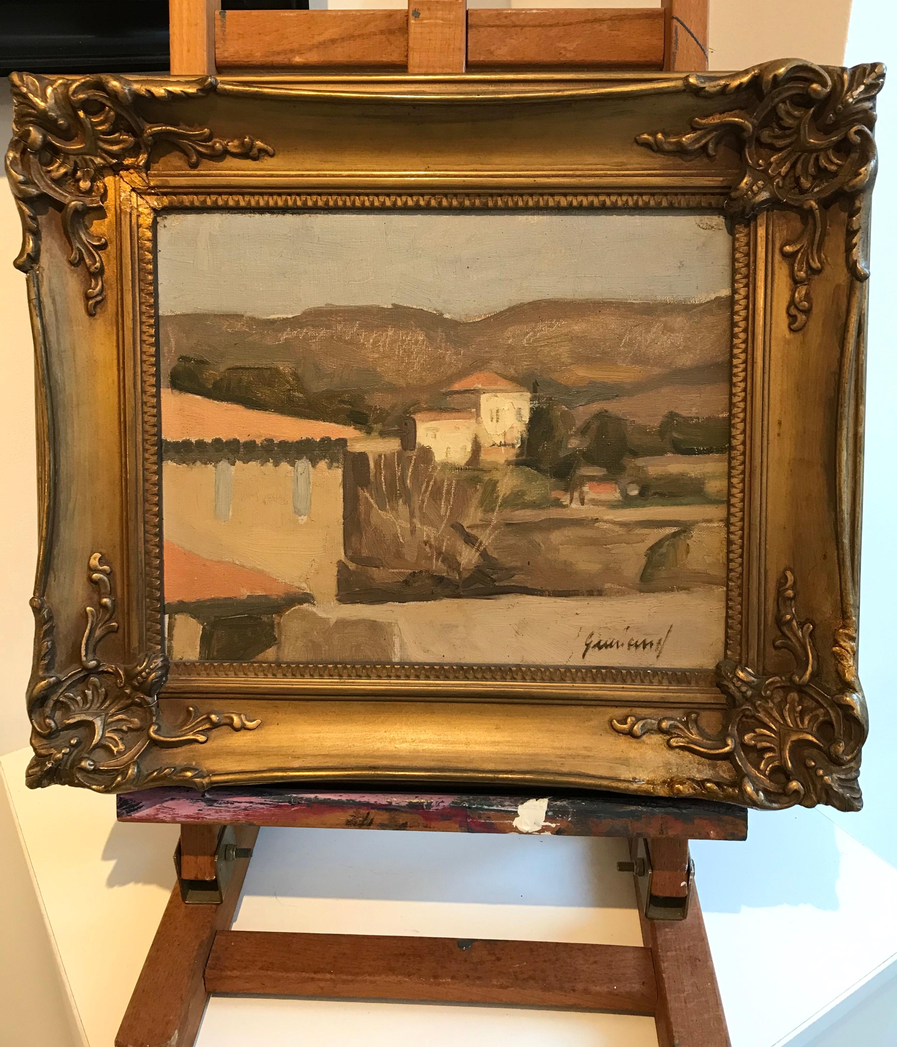Landschaft auf dem Lande in Sanary von René Guinand - Öl auf Leinwand 22x27 cm im Angebot 1