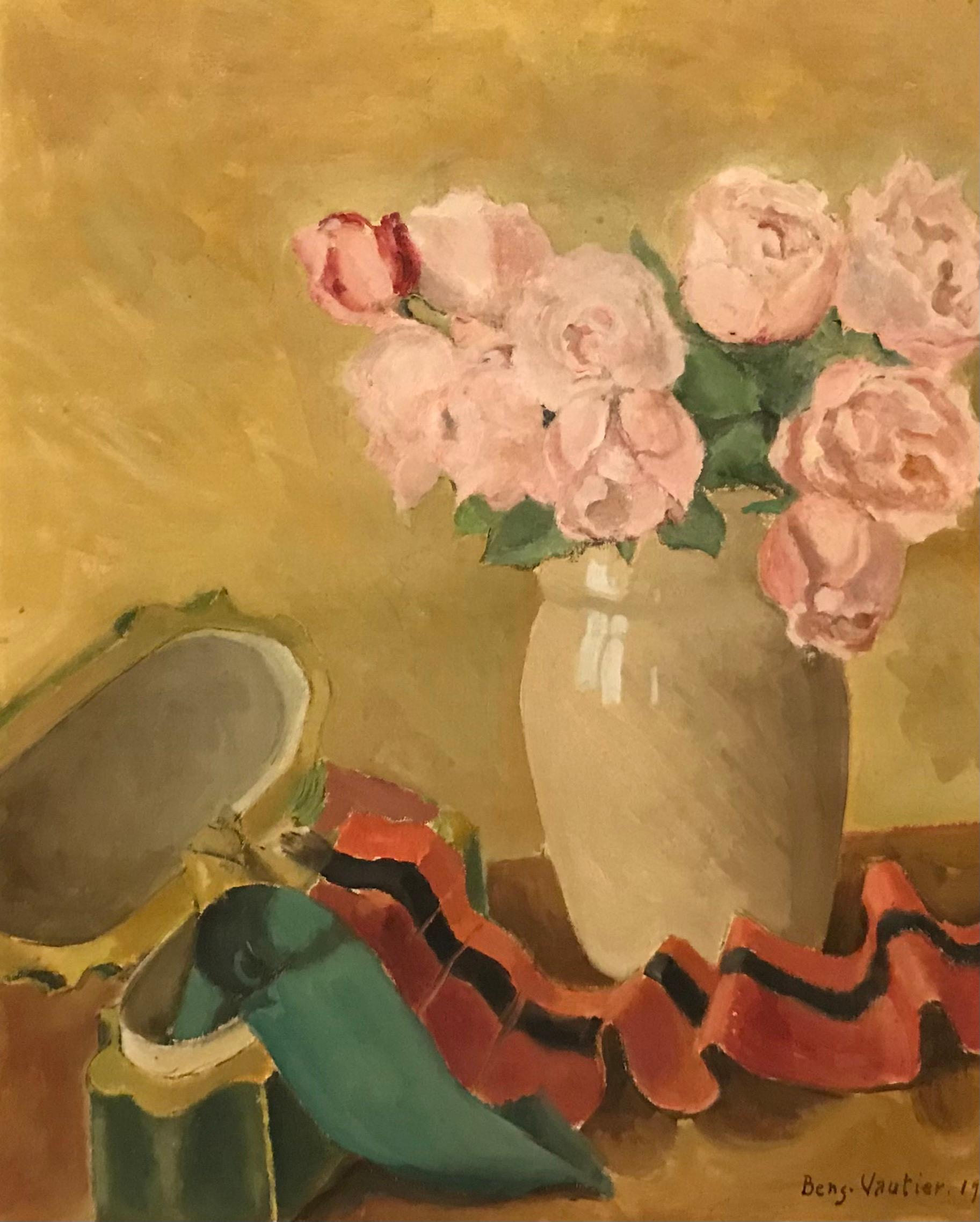 Benjamin Vautier Still-Life Painting - Bouquet of pink roses