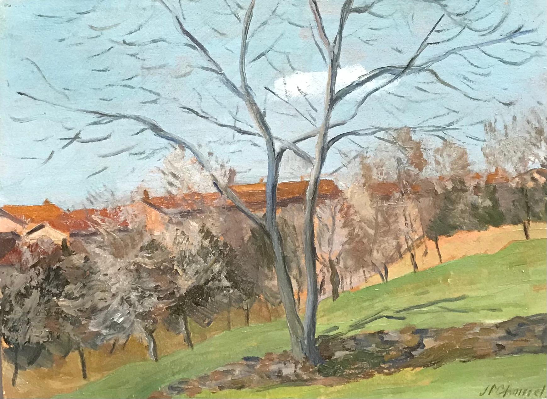 Landscape Painting de Jean Ferdinand Chomel - El árbol desnudo Italia de Jean Chomel - Óleo sobre madera 27x35 cm