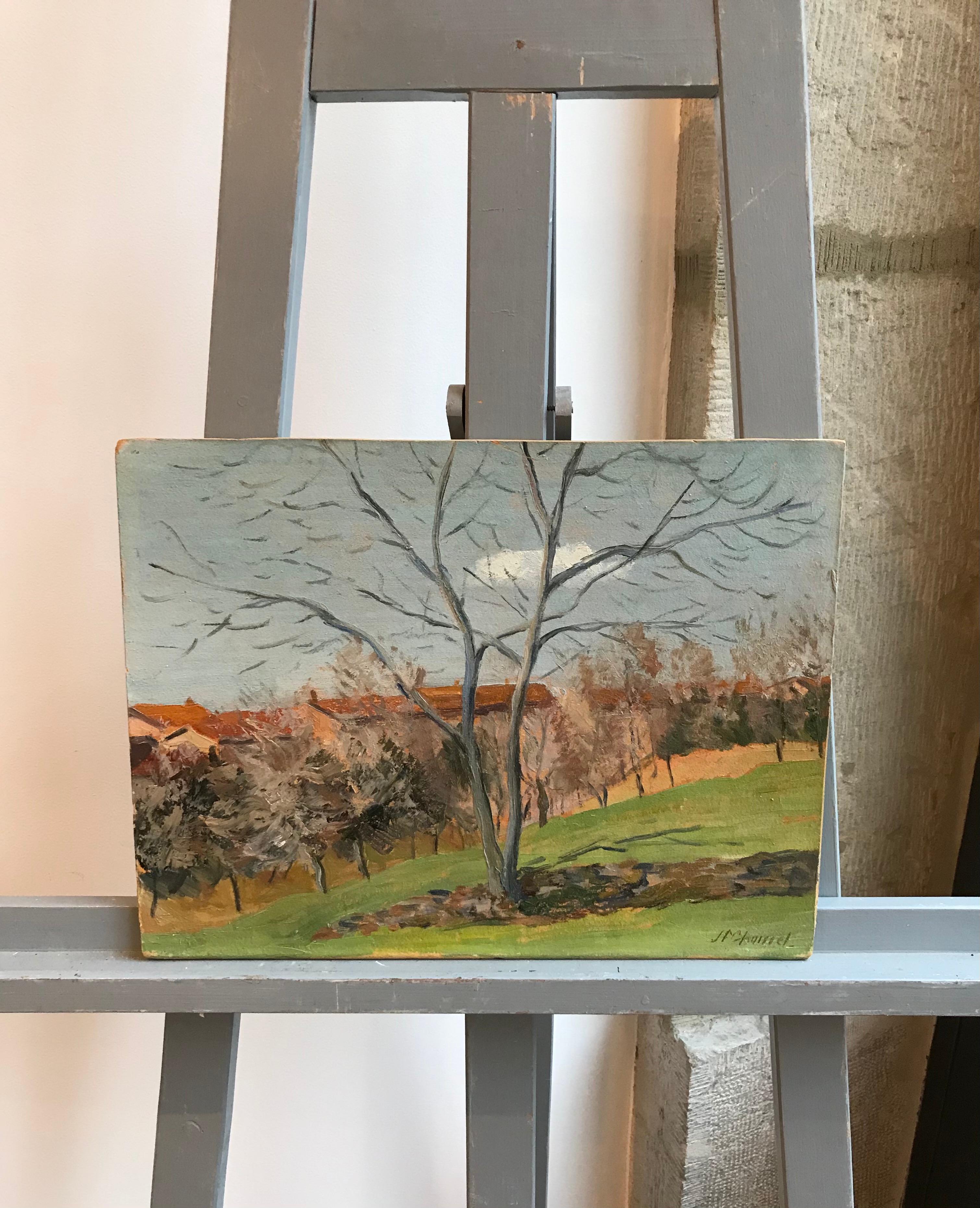 The bare tree Italy by Jean Chomel - Oil on wood 27x35 cm - Painting by Jean Ferdinand Chomel