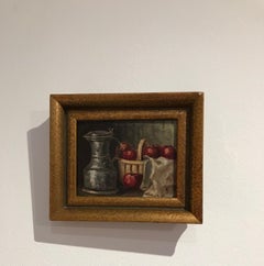 Still life with apples and channe by Georges Djakeli - Oil on wood 9x11 cm