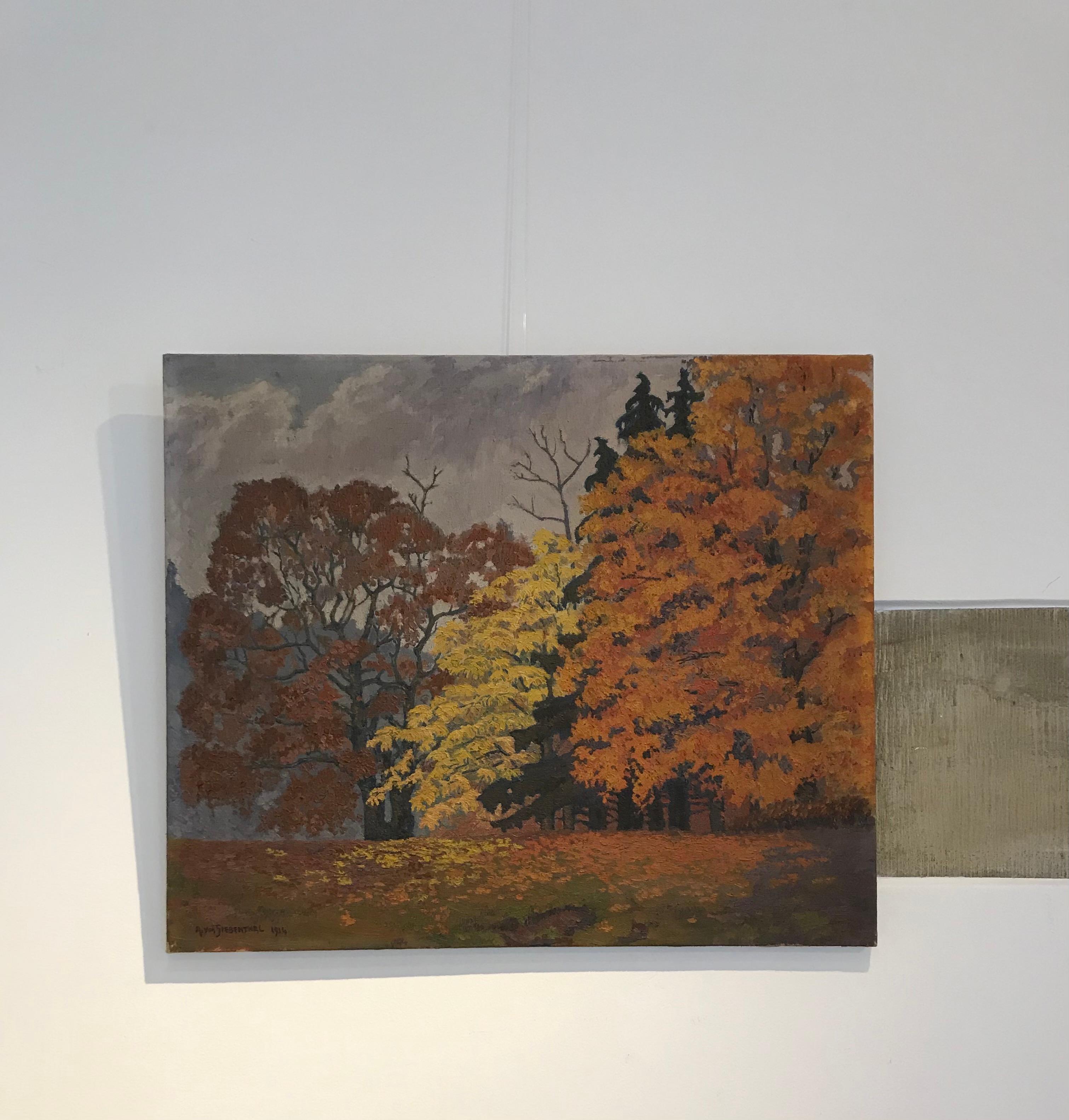 Autumn trees - Painting by Adolphe DE SIEBENTHAL