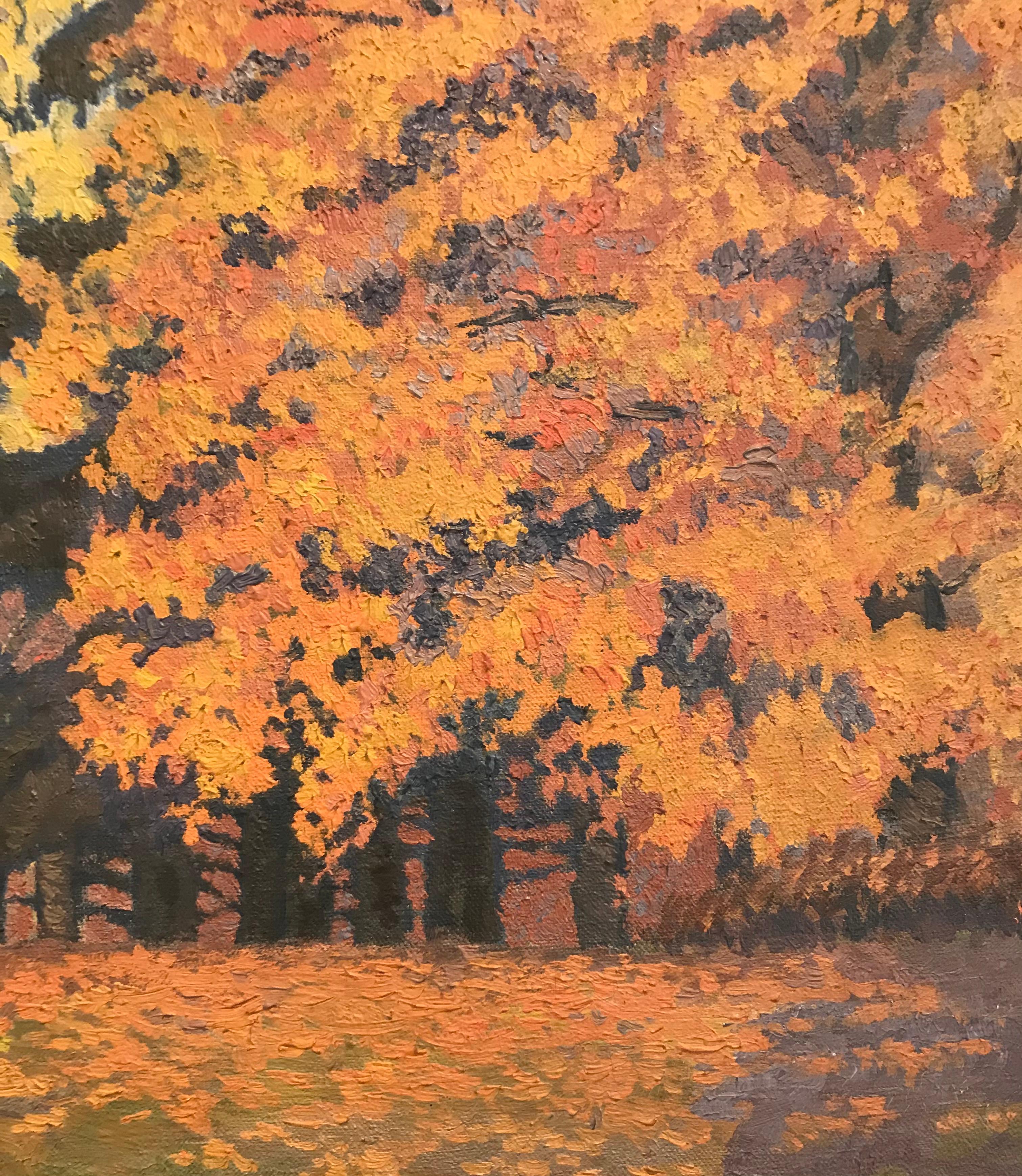 Autumn trees - Brown Landscape Painting by Adolphe DE SIEBENTHAL