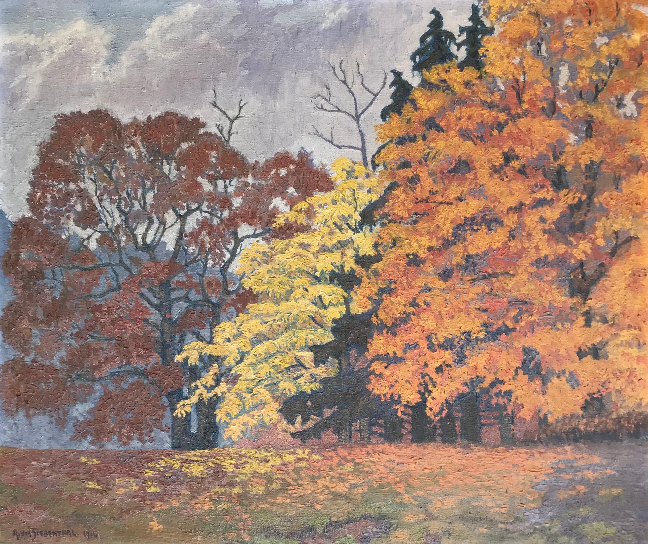 Adolphe DE SIEBENTHAL Landscape Painting - Autumn trees
