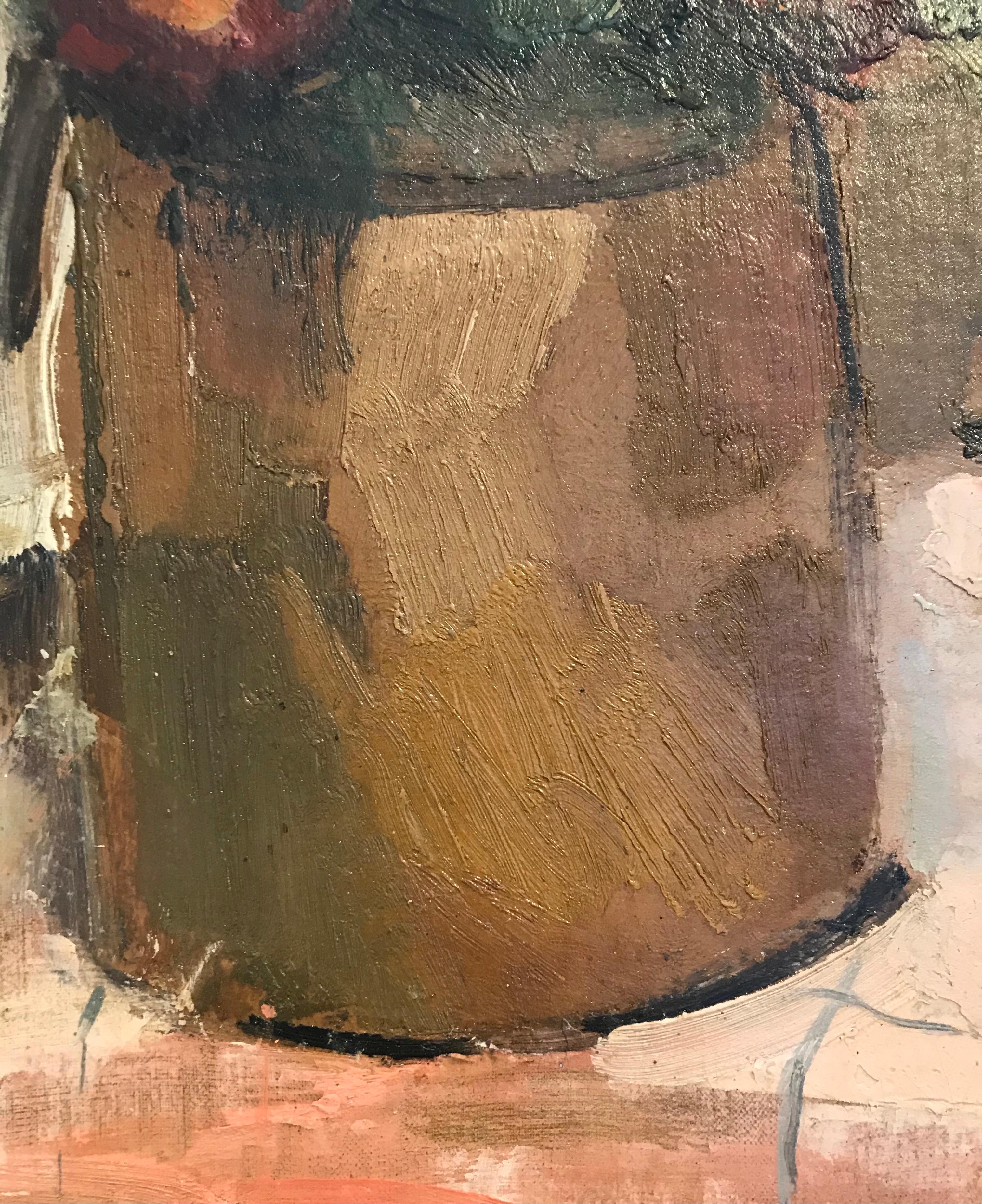 Bouquet in terracotta pot - Art Deco Painting by René Guinand