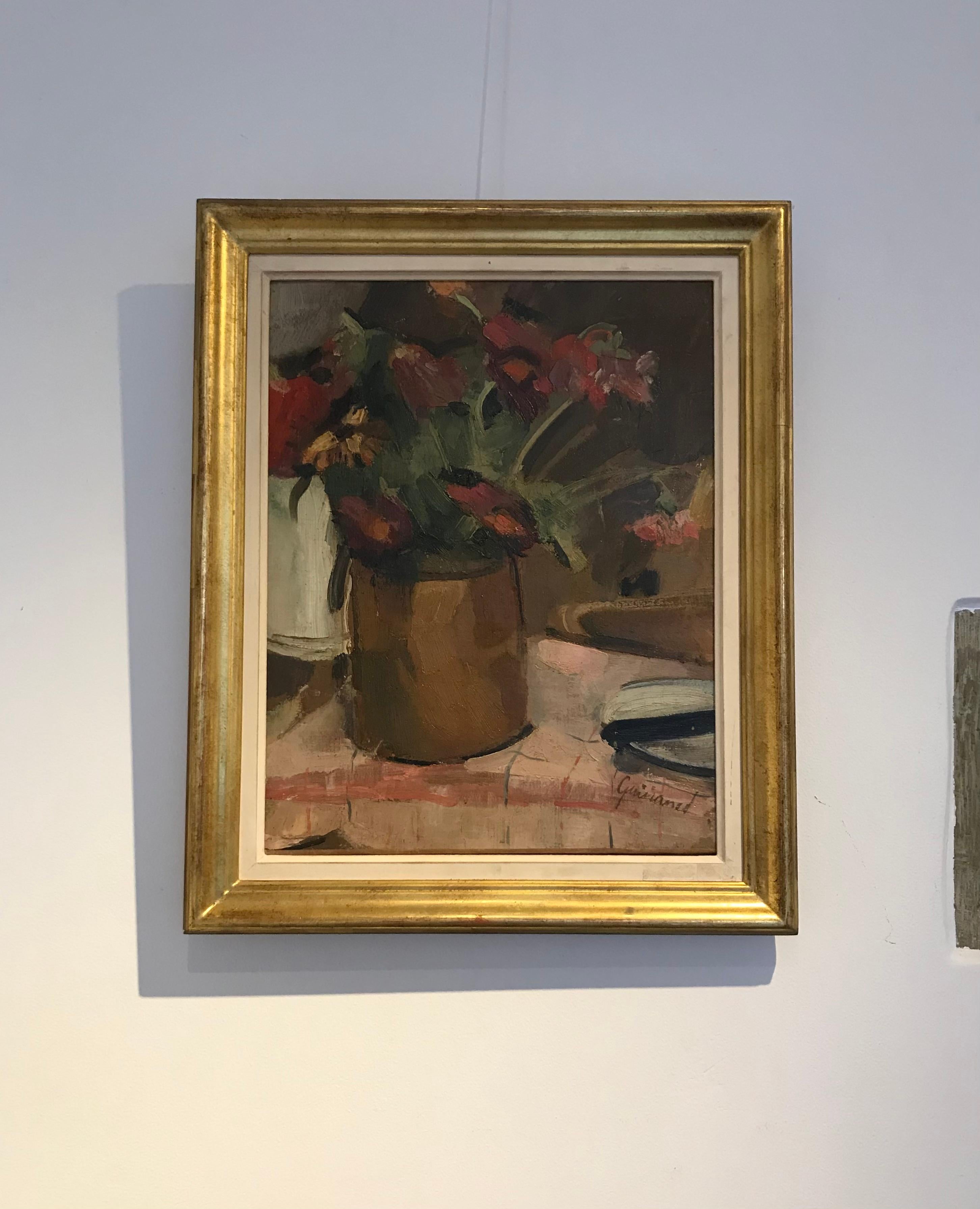 Bouquet in terracotta pot - Painting by René Guinand