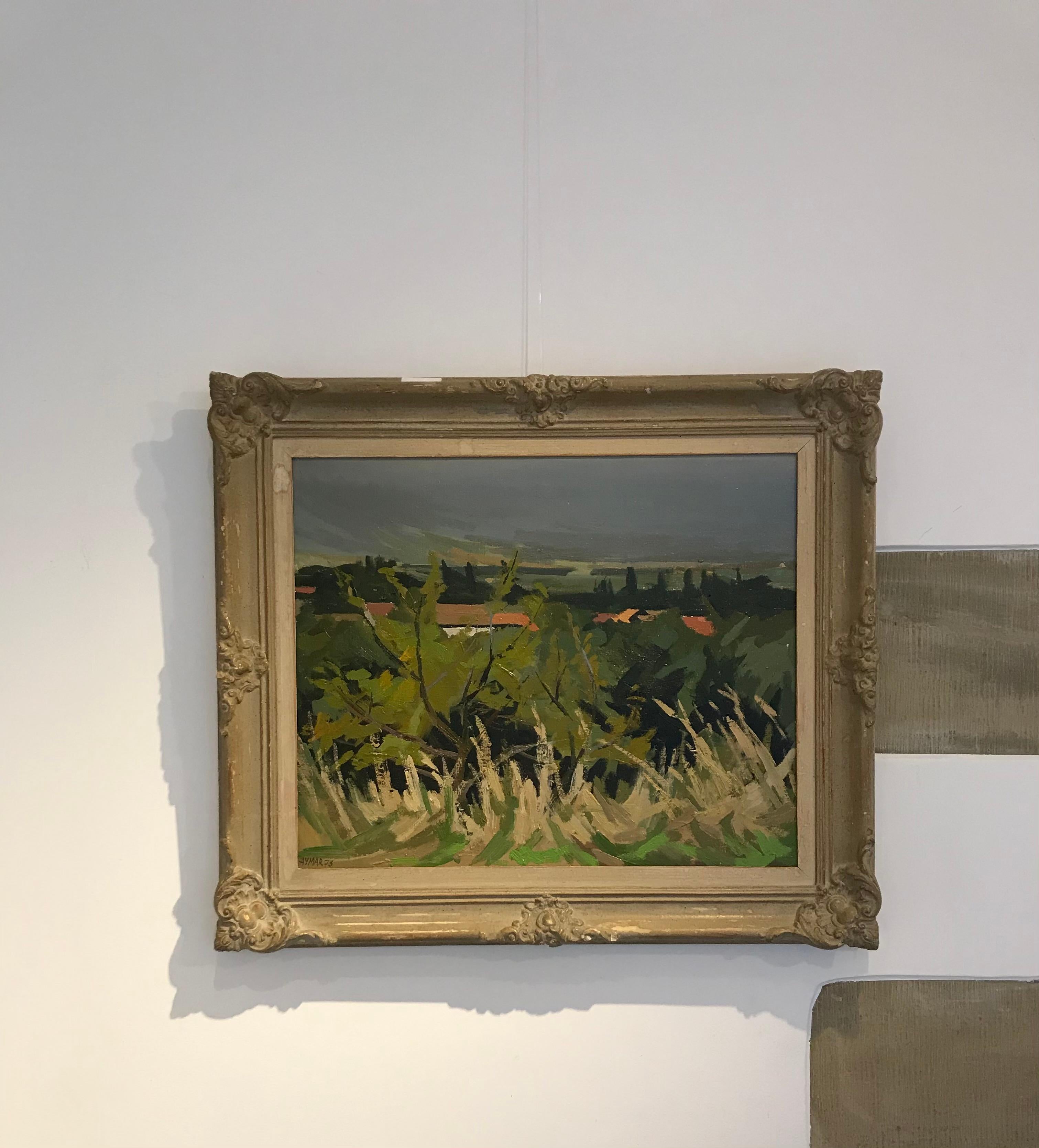 Camino entre campos de Aymar - Óleo sobre lienzo 38x60 cm en venta 1