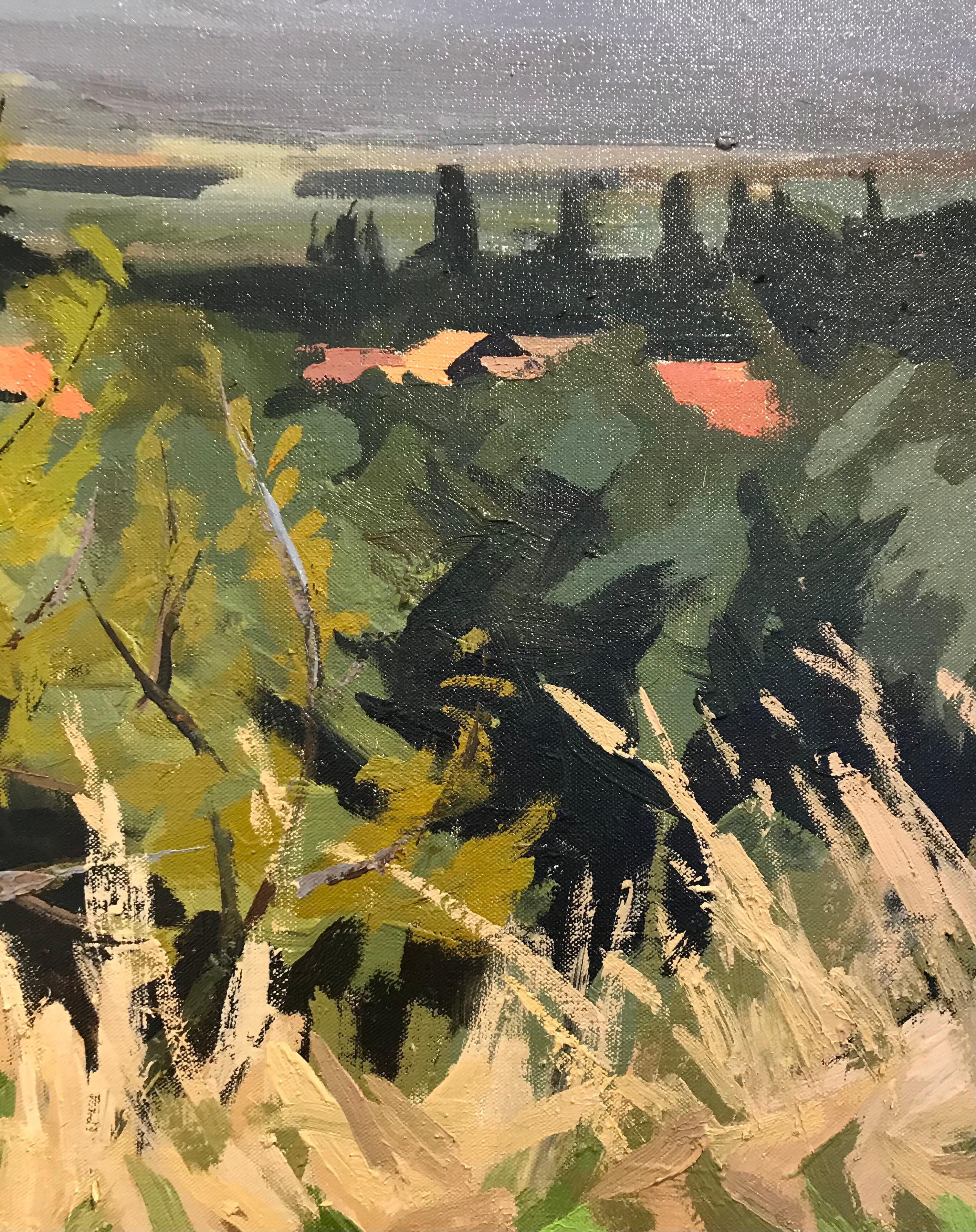 Camino entre campos de Aymar - Óleo sobre lienzo 38x60 cm en venta 4