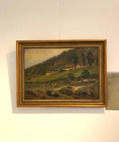 "Valley by the river" by Giuseppe Bosio - Oil on wood