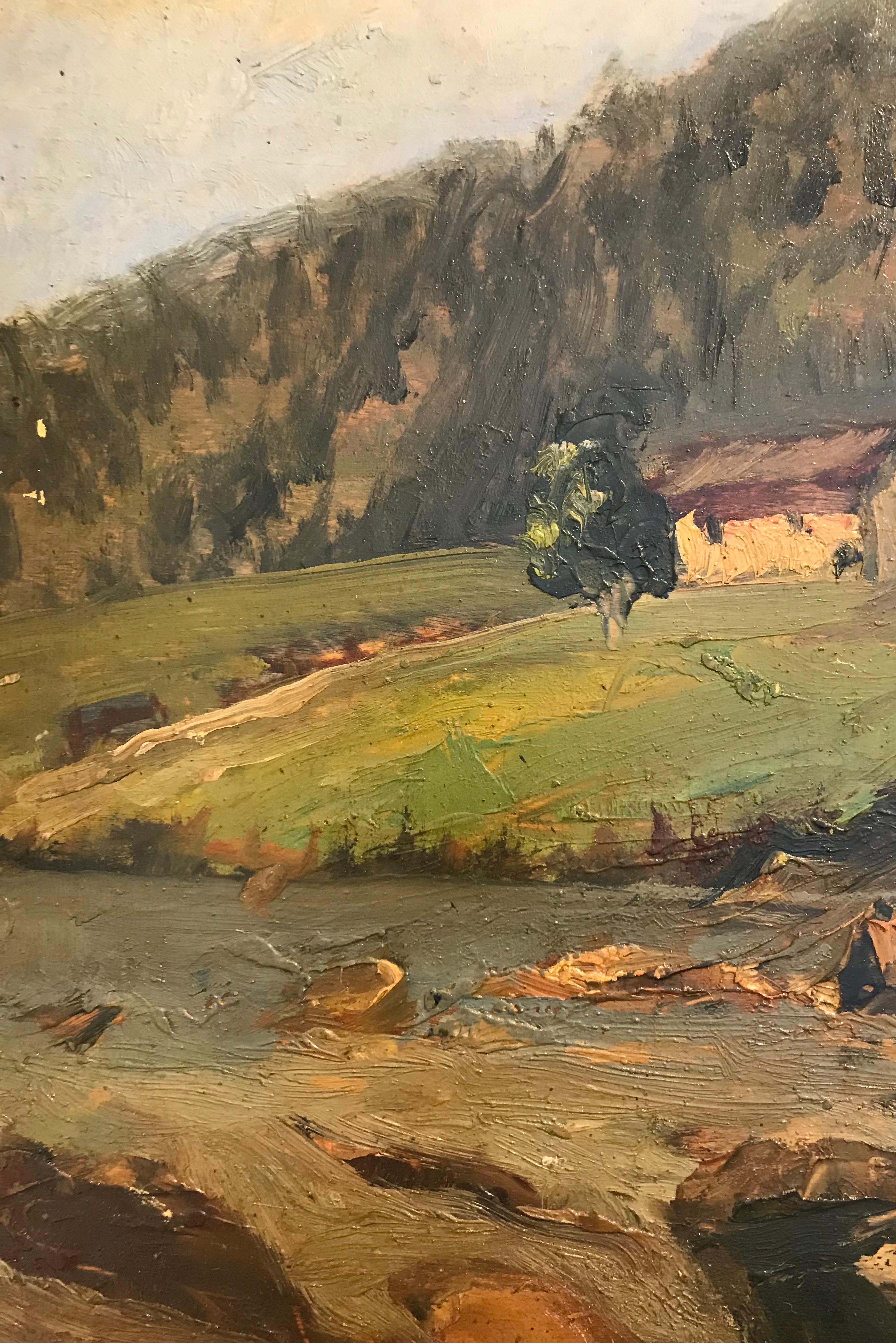 „Valley by the river“ von Giuseppe Bosio – Öl auf Holz im Angebot 4