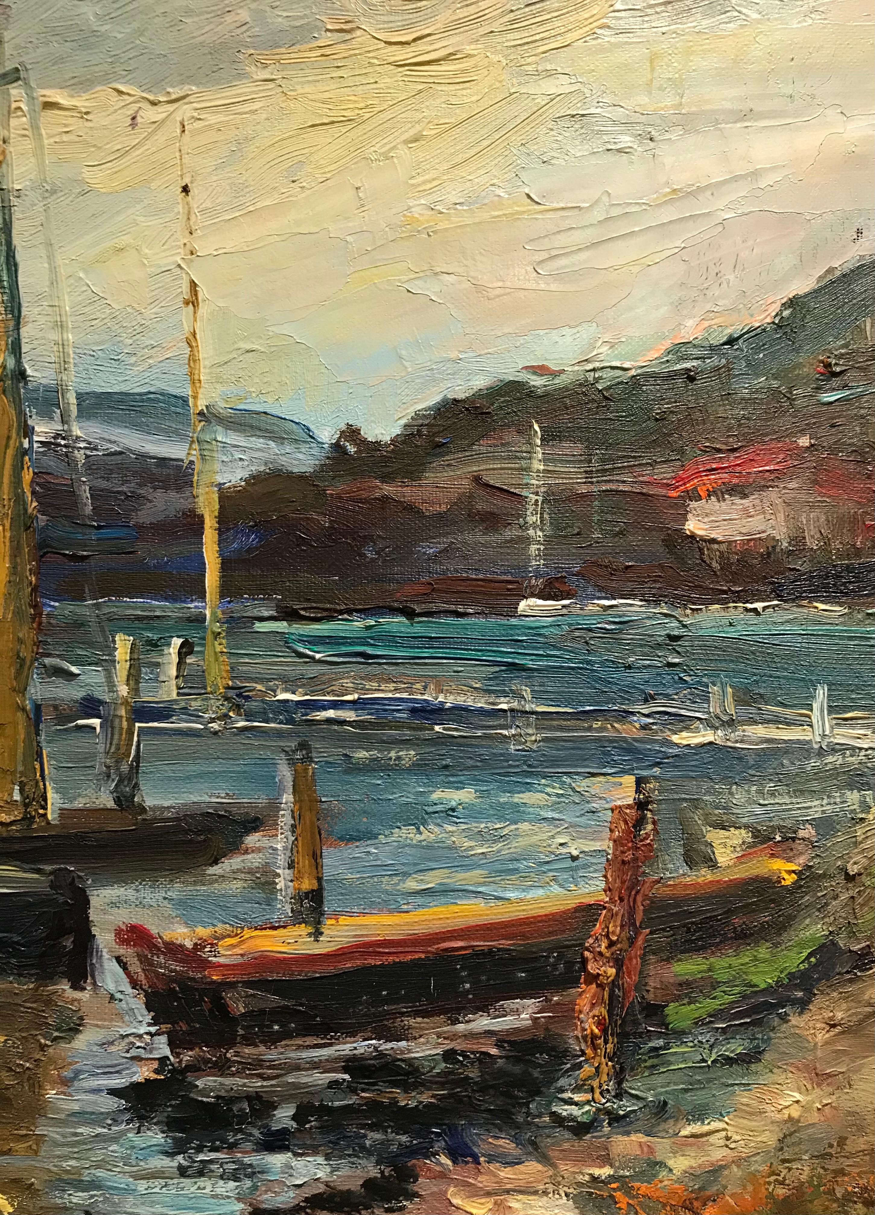 Sailboats by the lake - Expressionist Painting by Harry Urban