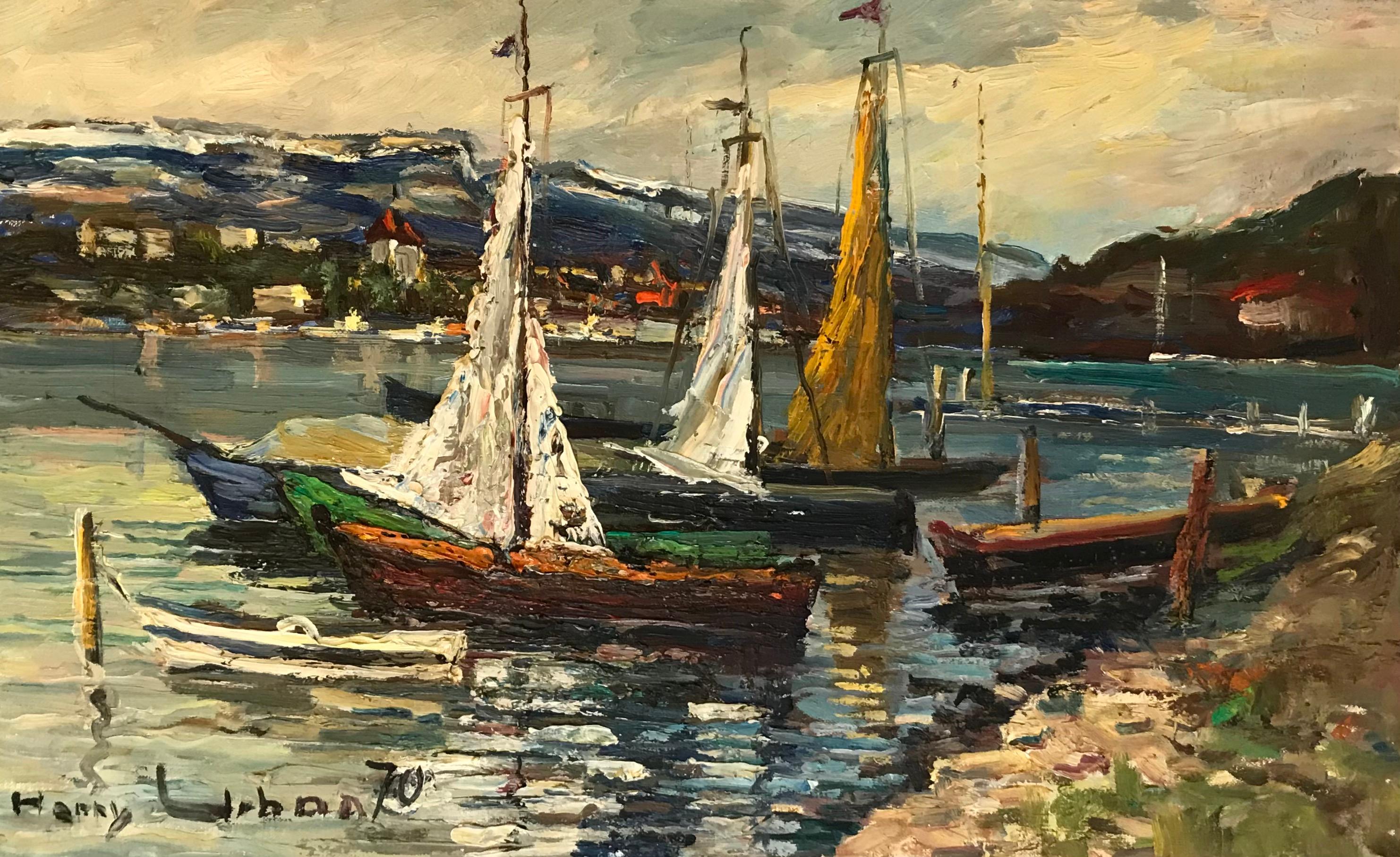 Harry Urban Landscape Painting - Sailboats by the lake