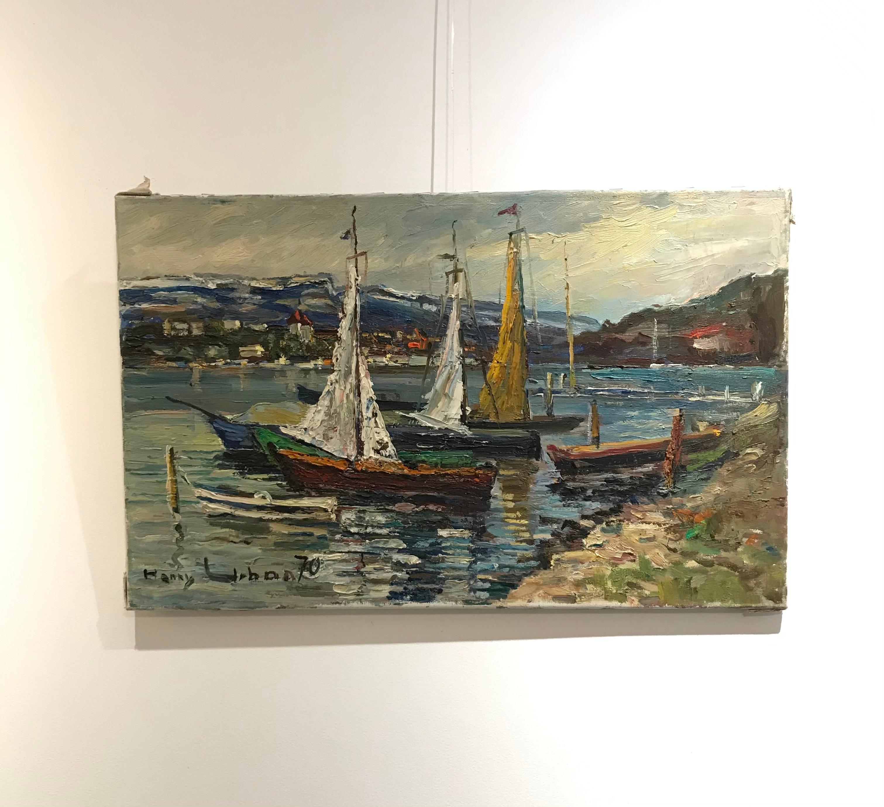 Sailboats by the lake - Painting by Harry Urban