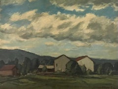 Paysage rural au pied des collines par Marius Chambaz - Huile sur toile 36x46