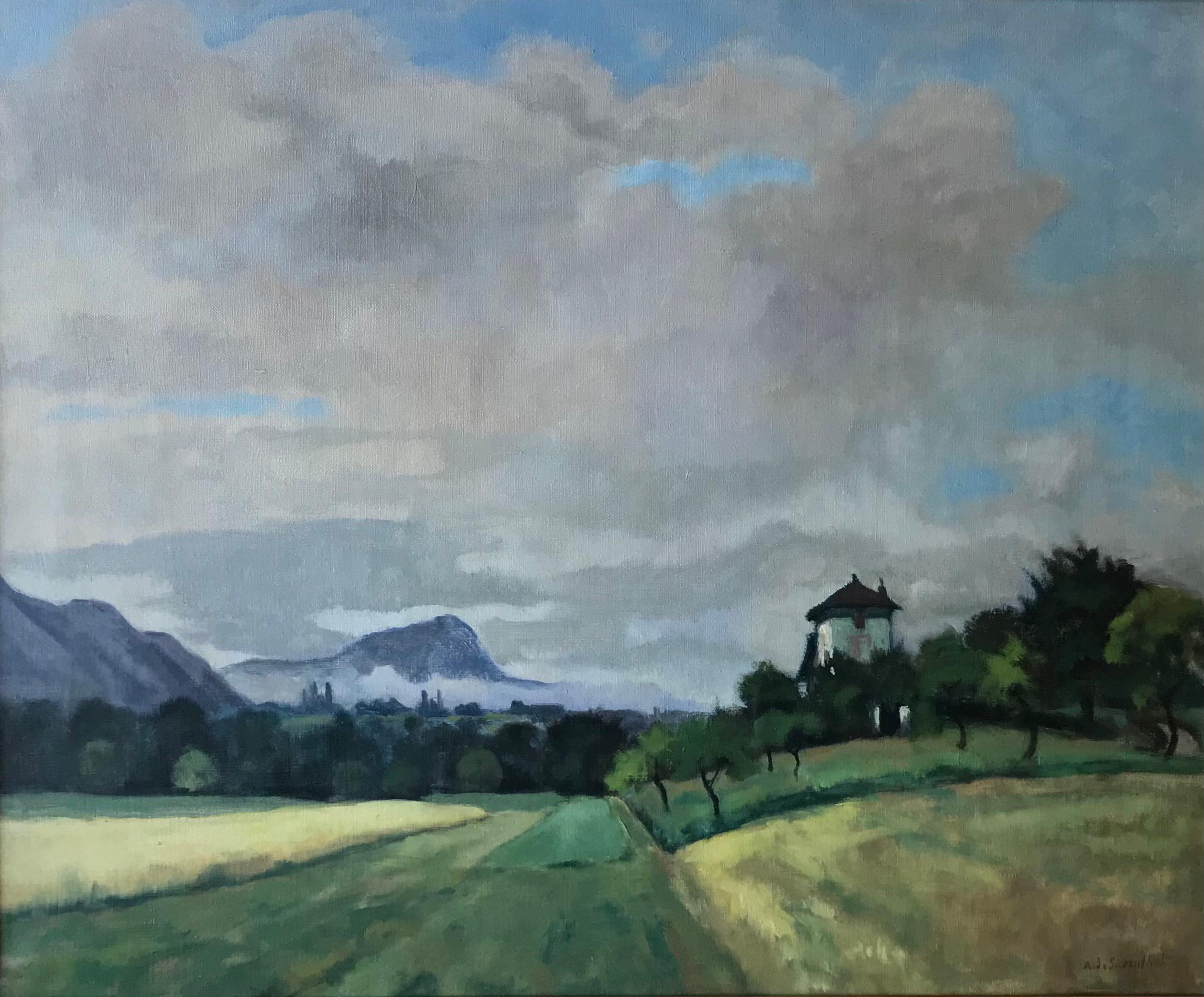 Adolphe DE SIEBENTHAL Landscape Painting - Fields and orchards