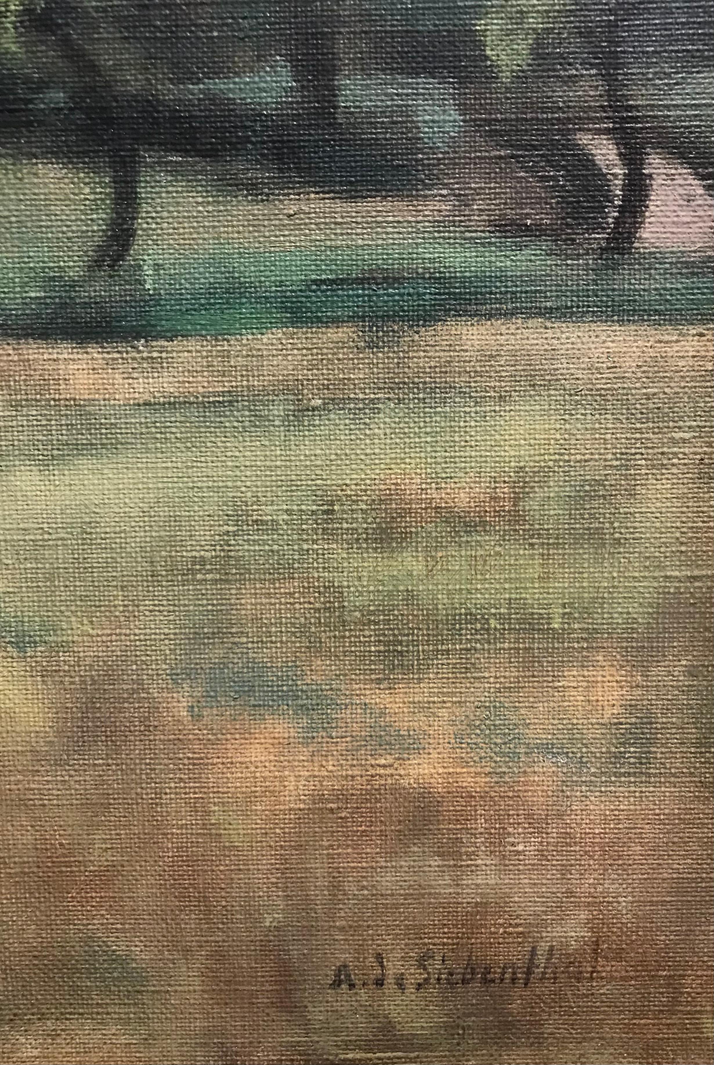 Fields and orchards - Modern Painting by Adolphe DE SIEBENTHAL