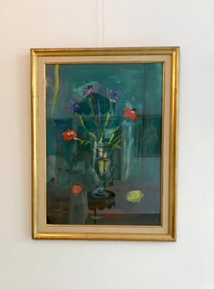 "Anemones in a glass vase" by Alexandre Rochat - Gouache