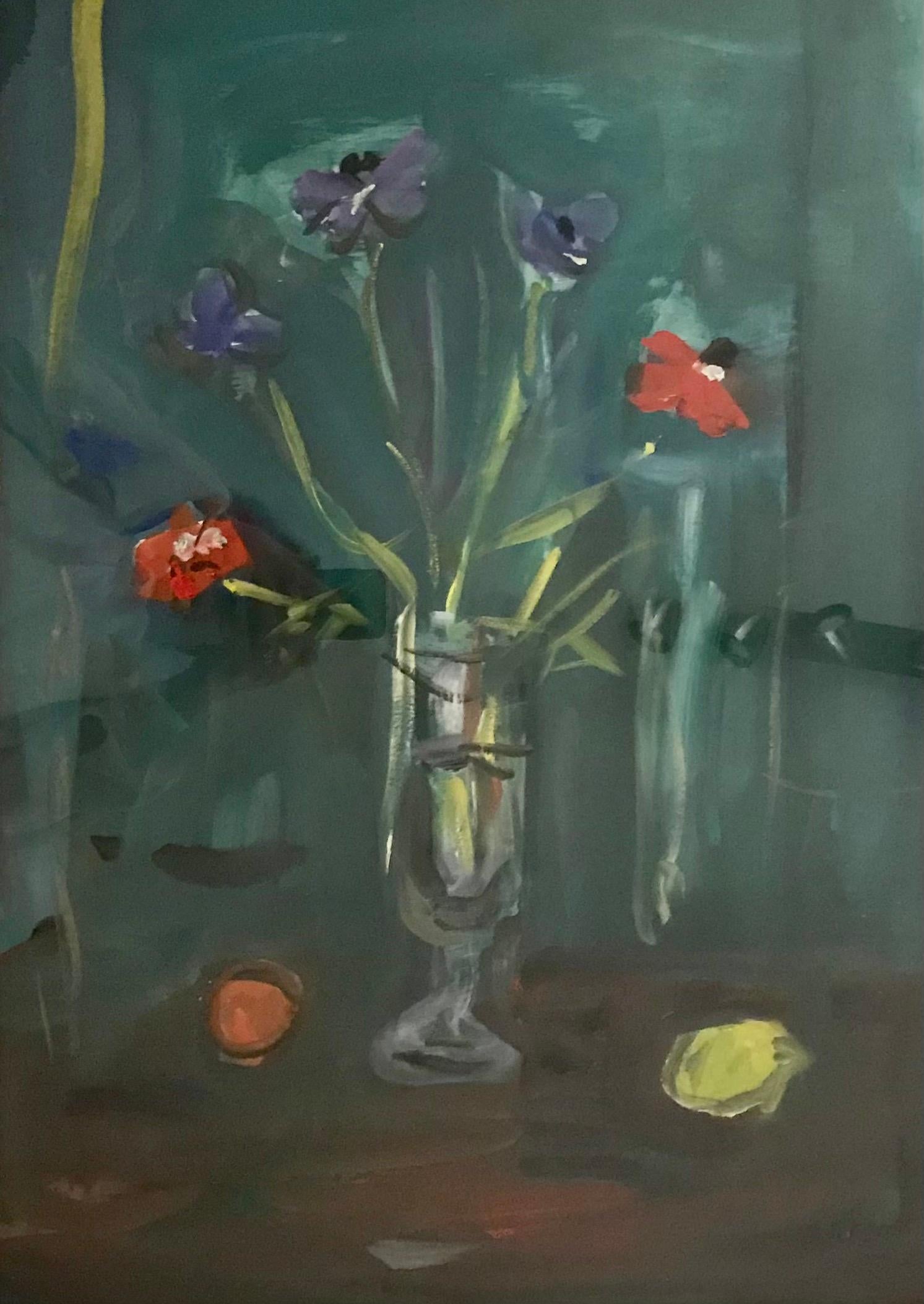 „Anemones in einer Glasvase“ von Alexandre Rochat – Gouache im Angebot 4