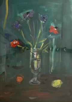 "Anémones dans un vase en verre" par Alexandre Rochat - Gouache