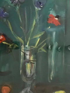 Vintage "Anemones in a glass vase" by Alexandre Rochat - Gouache