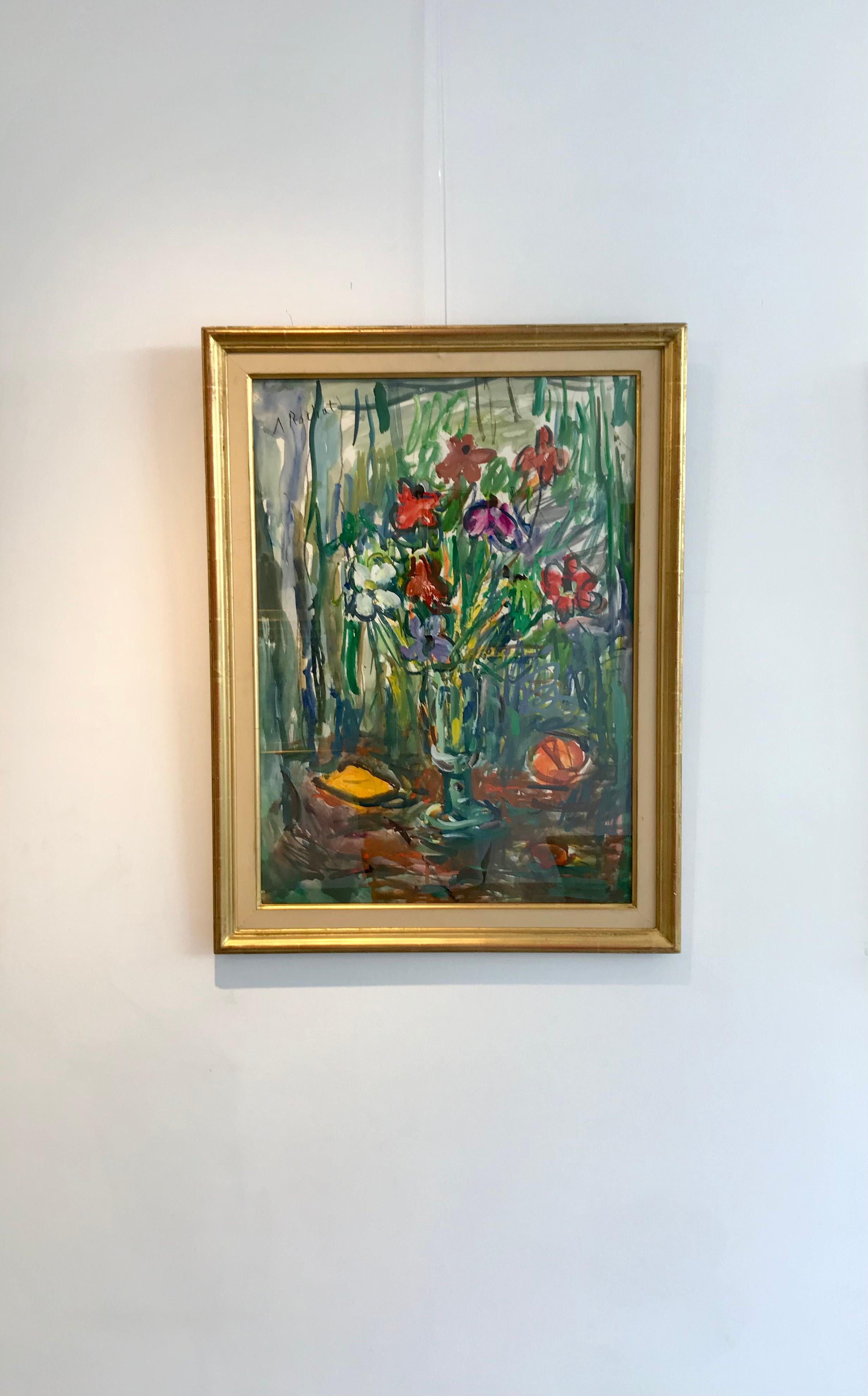Bouquet et vase sur pied - Painting de Alexandre Rochat