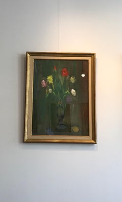 Bouquet de fleurs et de citrons par Alexandre Rochat - Gouache