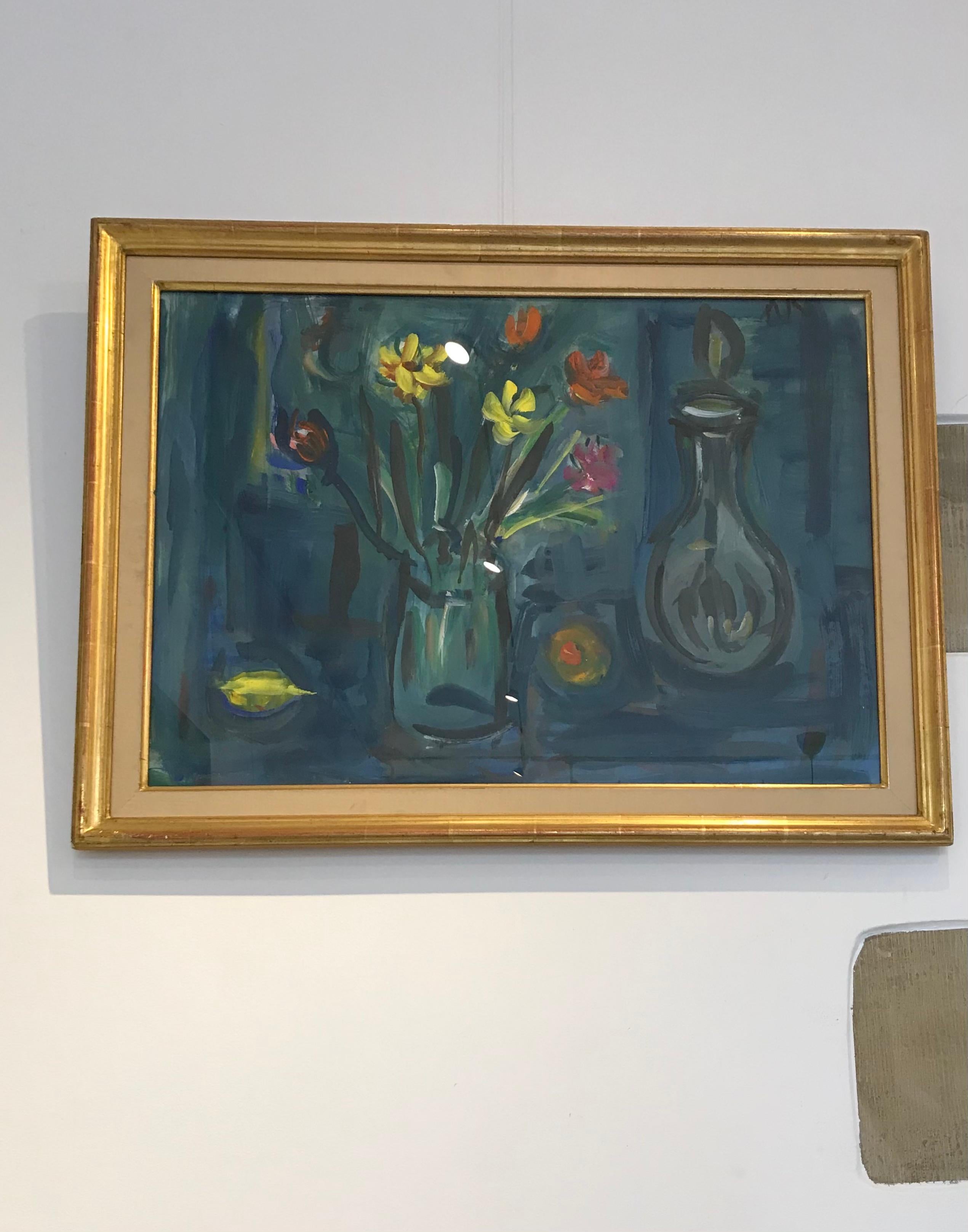 Bouquet et carafe di Alexandre Rochat - Gouache su carta 50x69 cm in vendita 1