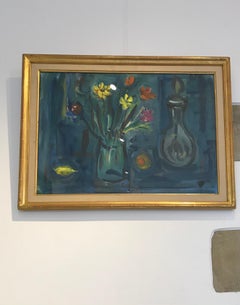 Bouquet et carafe d'Alexandre Rochat - Gouache sur papier 50x69 cm