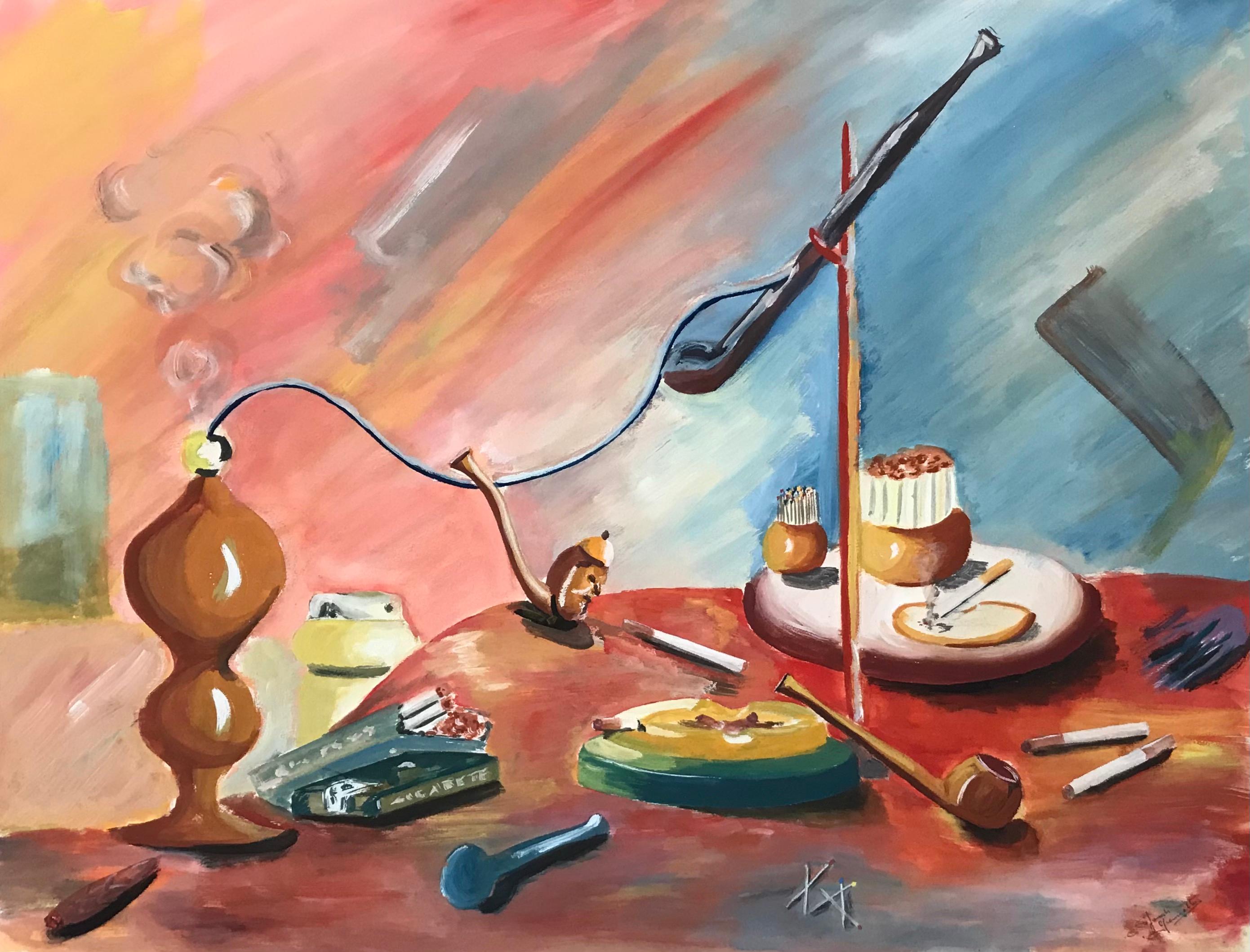 Hookah, pipes and cigarettes by Giametta - Gouache on cardboard 47x62 cm