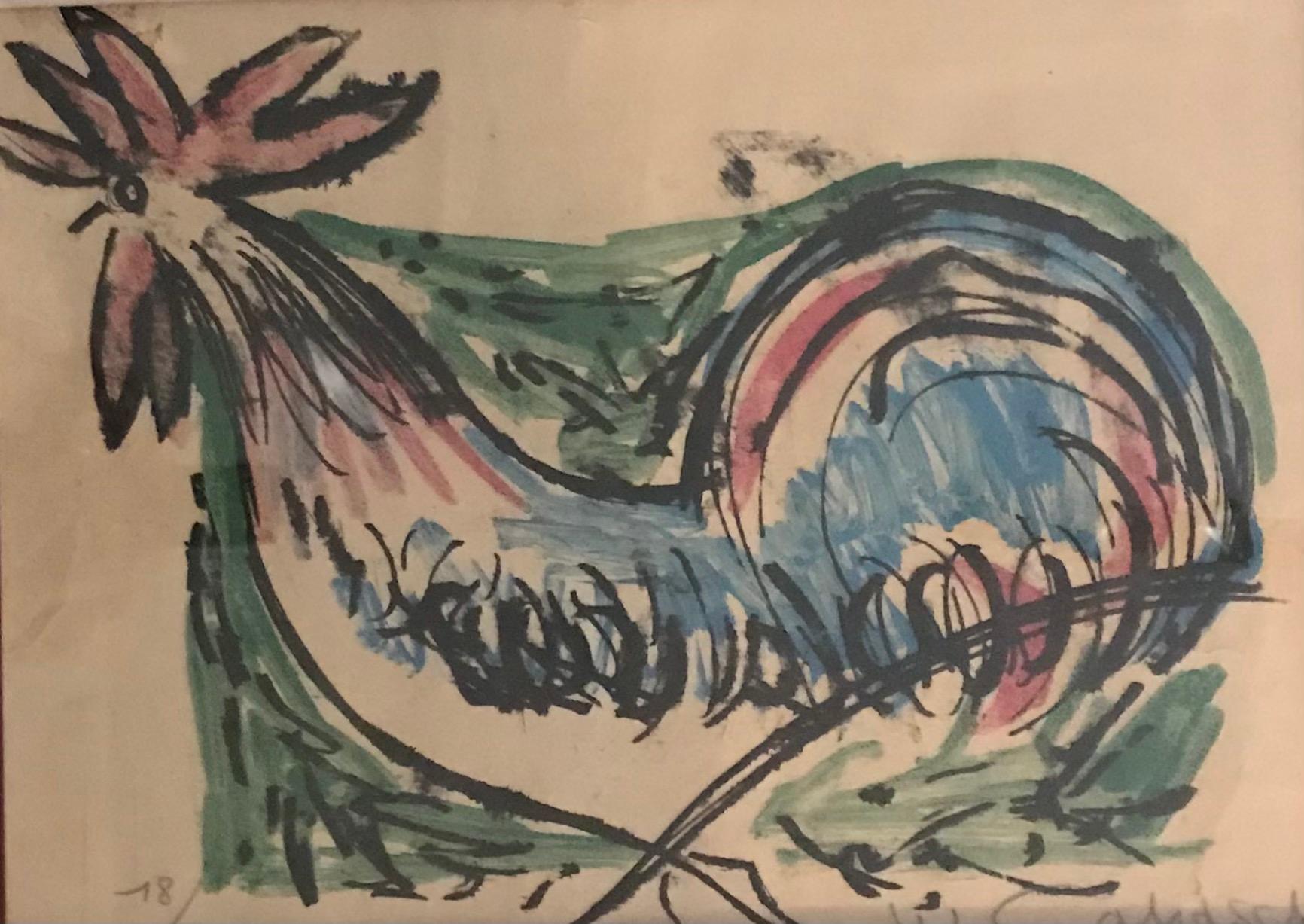 La poule de William GOLIASCH - Encre sur papier 41x56 cm